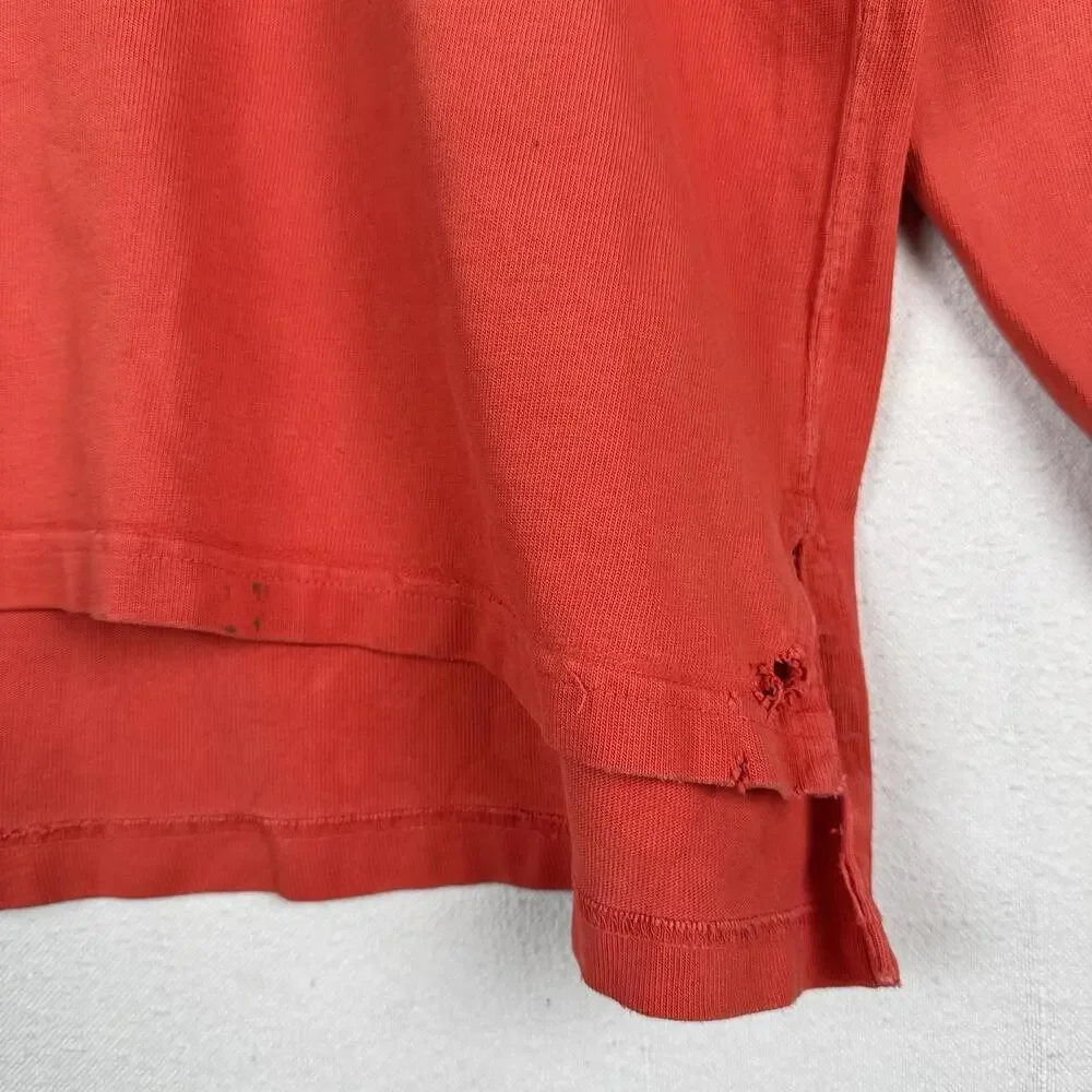 90’s Vtg Polo Ralph Lauren Rugby Shirt Mens L Orange‎ Quilted Elbows *Distressed